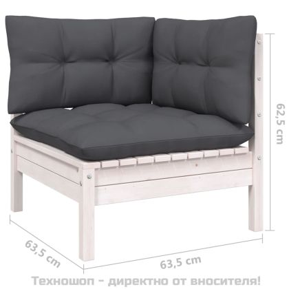 Градински лаундж комплект възглавници 10 части бял бор масив