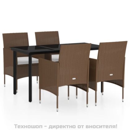 Градински трапезен комплект с възглавници 5 части, кафяво/черно