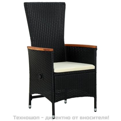 Градински трапезен комплект от 5 части с възглавници черен