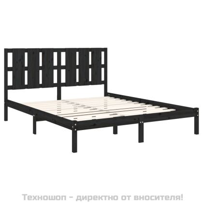 Рамка за легло, черна, дърво масив, 150x200 cм, King Size