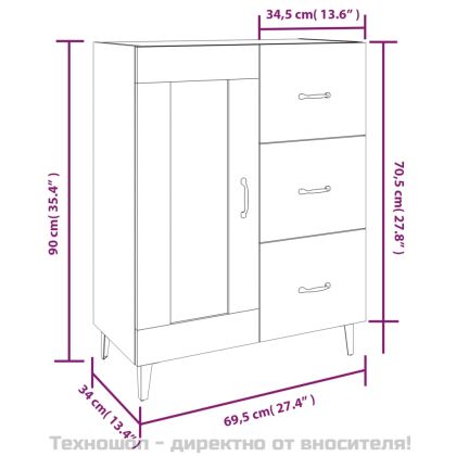 Сайдборд, черен, 69,5x34x90 см, инженерно дърво