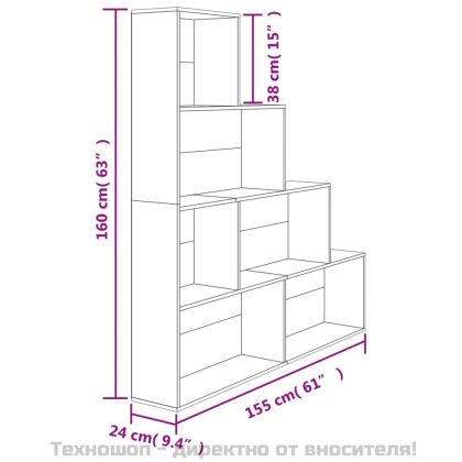 Библиотека/параван, дъб сонома, 155x24x160 см, инженерно дърво