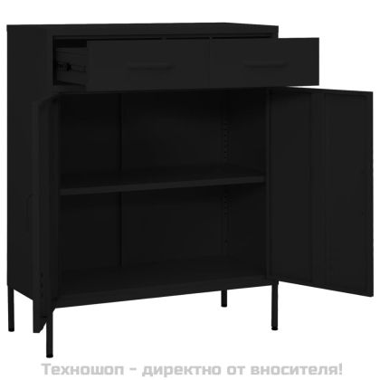 Шкаф за съхранение, черен, 80х35х101,5 см, стомана