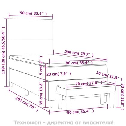 Боксспринг легло с матрак, светлосиво, 90x200 см, плат