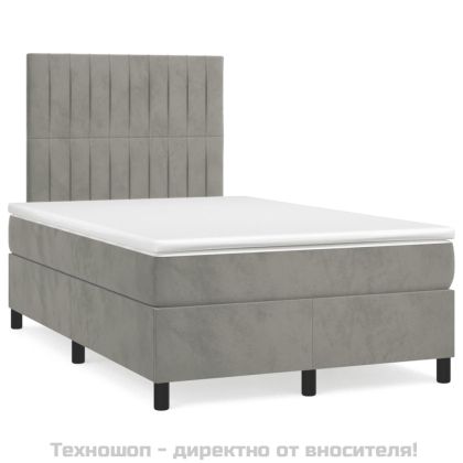 Боксспринг легло с матрак, светлосиво, 120x200 см, кадифе