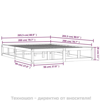 Рамка за легло, черна, 200x200 см, масивно дърво