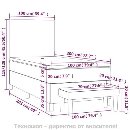 Боксспринг легло с матрак, черно, 100x200 см, плат