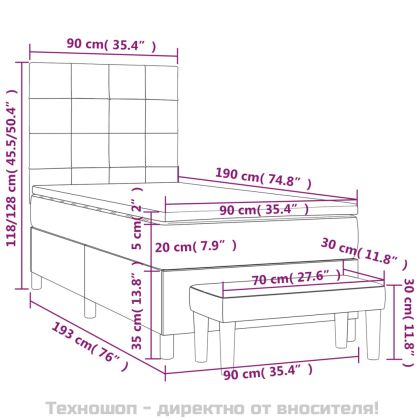 Боксспринг легло с матрак, светлосива, 90x190 см, плат