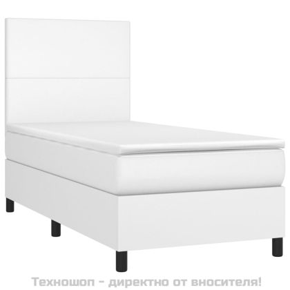 Боксспринг легло с матрак, бяло, 90x190 см изкуствена кожа