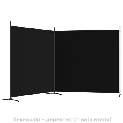 Параван за стая, 2 панела, черен, 348x180 cм, плат