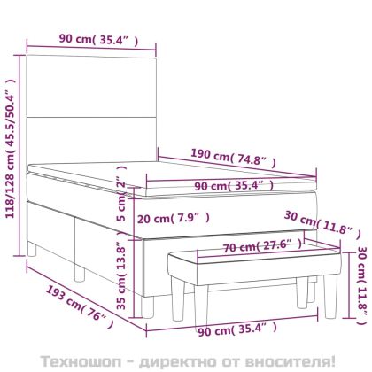 Боксспринг легло с матрак, черна, 90x190 см, плат