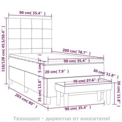 Боксспринг легло с матрак, черно, 90x200 см, плат