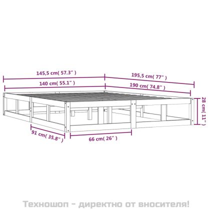 Рамка за легло, масивно дърво, 140x190 см