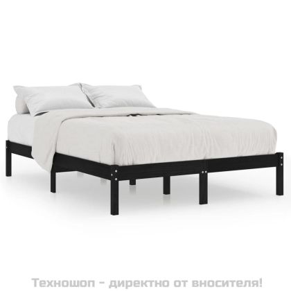 Рамка за легло, черна, дърво масив, 150x200 cм, King Size