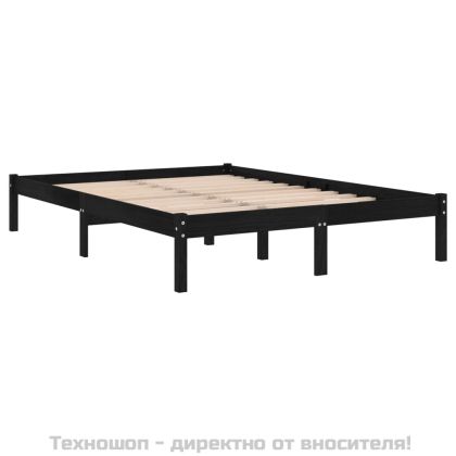 Рамка за легло, черна, дърво масив, 150x200 cм, King Size