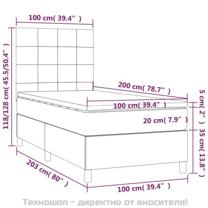 Боксспринг легло с матрак, светлосиво, 100x200 см, кадифе