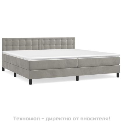 Боксспринг легло с матрак, светлосиво, 200x200 см, кадифе