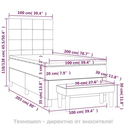 Боксспринг легло с матрак, черно, 100x200 см, плат