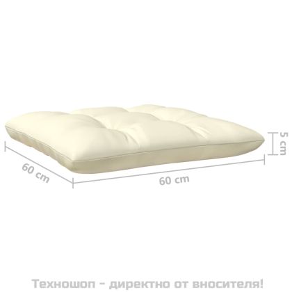 Градински ъглов диван с кремави възглавници, борово дърво масив