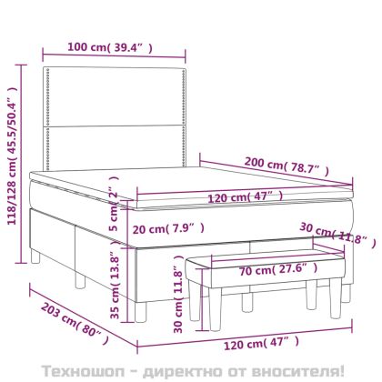 Боксспринг легло с матрак, тъмносиво, 120x200 см, плат