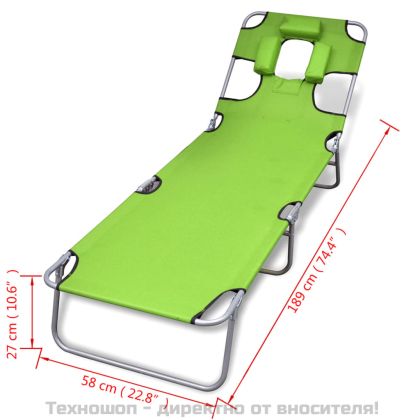 Сгъваем шезлонг с възглавница, прахово боядисана стомана, зелен