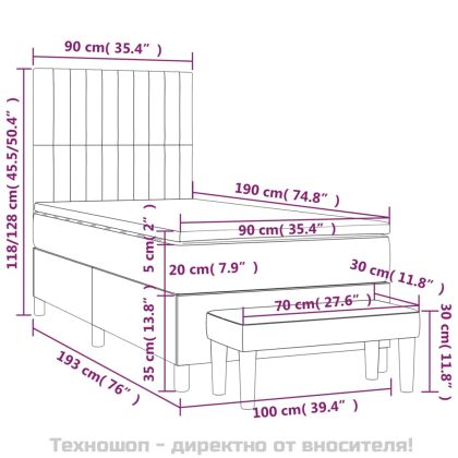 Боксспринг легло с матрак, светлосива, 90x190 см, плат