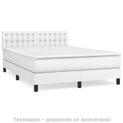 Боксспринг легло с матрак, бяло, 140x200 см, изкуствена кожа