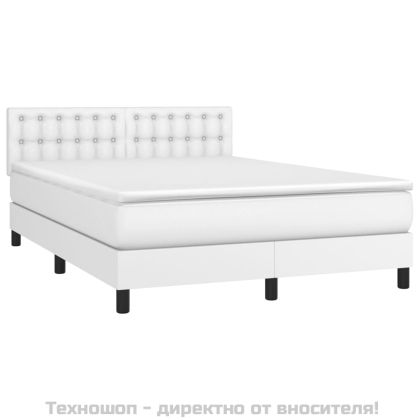 Боксспринг легло с матрак, бяло, 140x200 см, изкуствена кожа