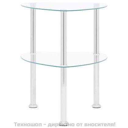Странична маса с 2 рафта прозрачна 38x38x50 см закалено стъкло