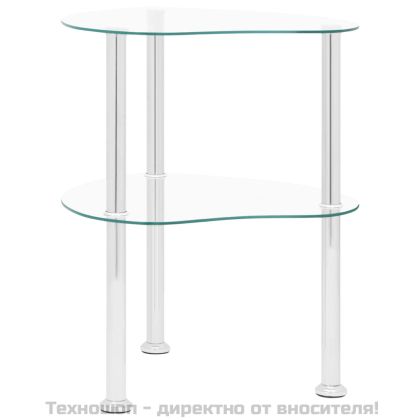 Странична маса с 2 рафта прозрачна 38x38x50 см закалено стъкло