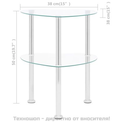 Странична маса с 2 рафта прозрачна 38x38x50 см закалено стъкло