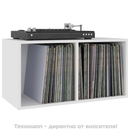 Шкаф за винилови плочи, бял, 71x34x36 см, инженерно дърво