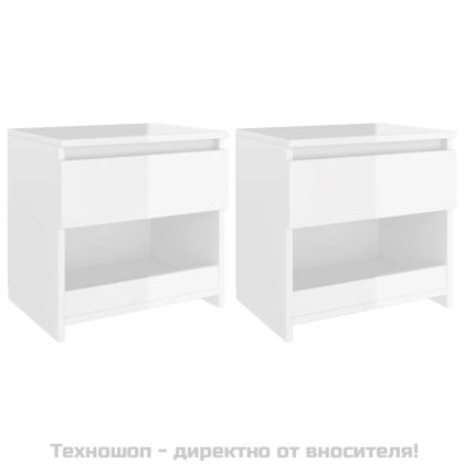 Нощни шкафчета, 2 бр, бял гланц, 40x30x39 см, инженерно дърво