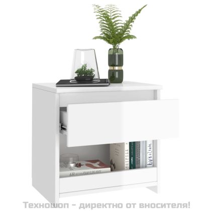 Нощни шкафчета, 2 бр, бял гланц, 40x30x39 см, инженерно дърво