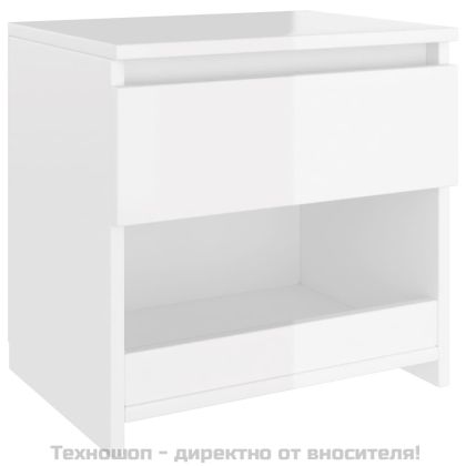 Нощни шкафчета, 2 бр, бял гланц, 40x30x39 см, инженерно дърво