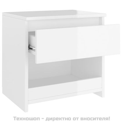 Нощни шкафчета, 2 бр, бял гланц, 40x30x39 см, инженерно дърво