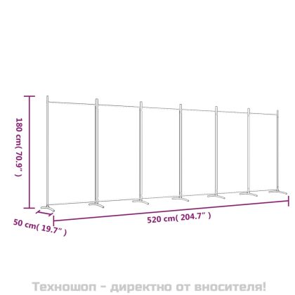 Параван за стая, 6 панела, антрацит, 520x180 cм, текстил