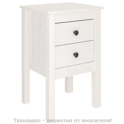 Нощно шкафче, бяло, 40x35x61,5 см, борово дърво масив