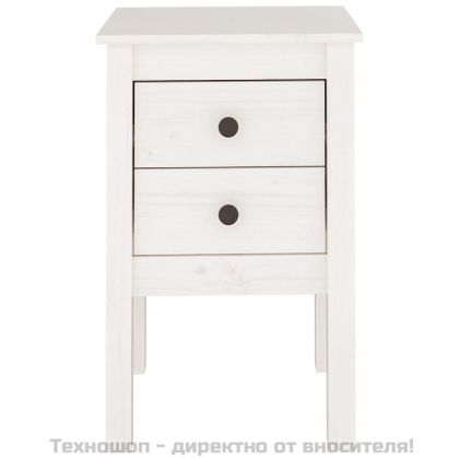 Нощно шкафче, бяло, 40x35x61,5 см, борово дърво масив