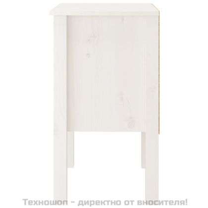 Нощно шкафче, бяло, 40x35x61,5 см, борово дърво масив