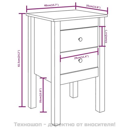 Нощно шкафче, бяло, 40x35x61,5 см, борово дърво масив