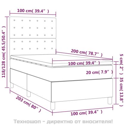 Боксспринг легло с матрак, светлосиво, 100x200 см, кадифе