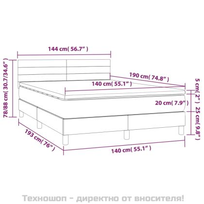 Боксспринг легло с матрак, тъмносиво, 140x190 см, кадифе