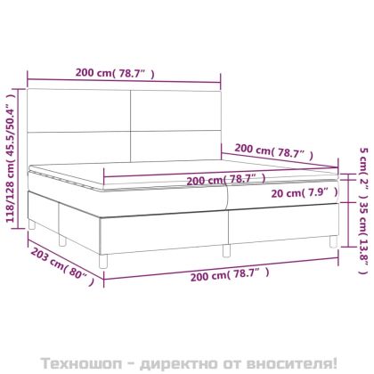 Боксспринг легло с матрак, черно, 200x200 см, изкуствена кожа