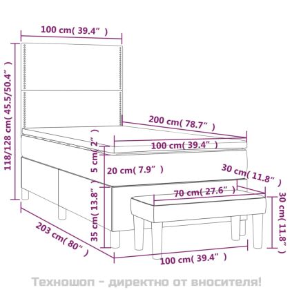 Боксспринг легло с матрак, светлосиво, 100x200 см, плат