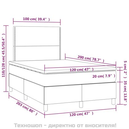 Боксспринг легло с матрак, тъмносиво, 120x200 см, кадифе