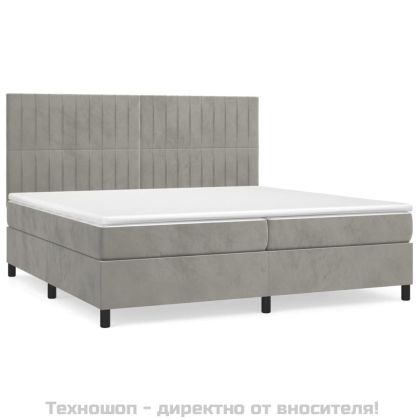 Боксспринг легло с матрак, светлосиво, 200x200 см, кадифе