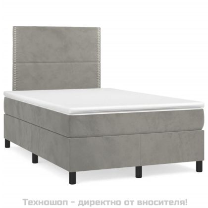 Боксспринг легло с матрак, светлосиво, 120x200 см, кадифе