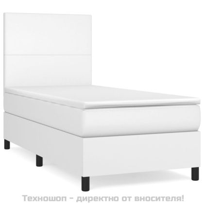 Боксспринг легло с матрак, бяло, 90x200 см, изкуствена кожа