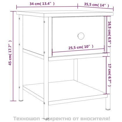 Нощна масичка, опушен дъб, 34x35,5x45 см, инженерно дърво